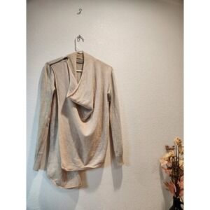AllSaints Drina Merino Wool Draped cream Cardigan US 2 asymmetrical zip shoulder